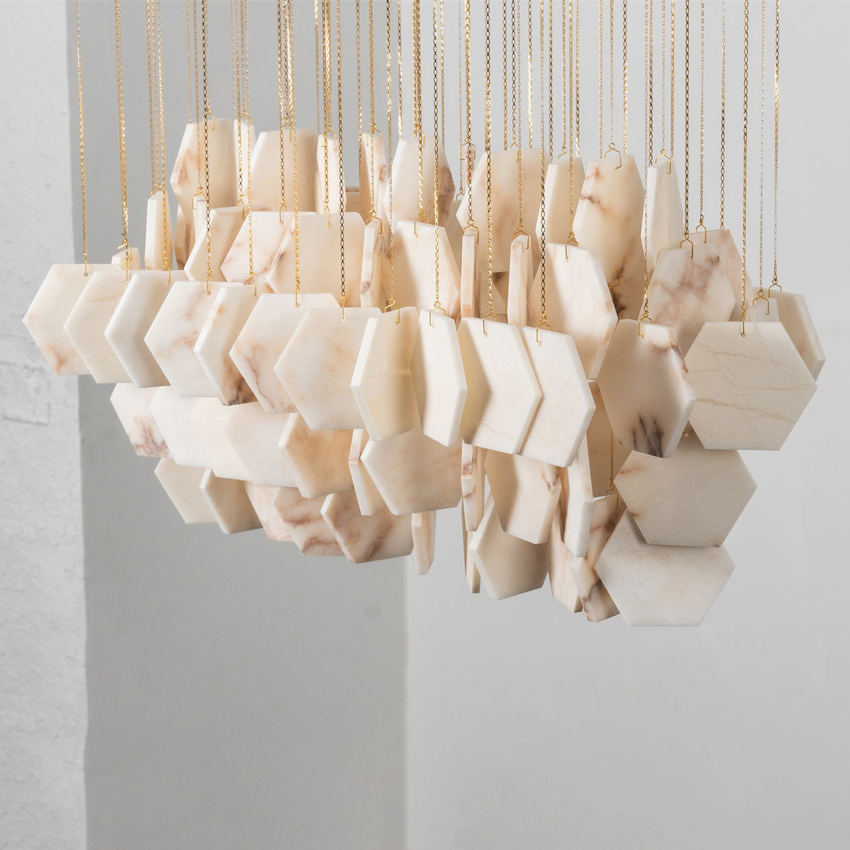 Hexagon Alabaster Tiered Rain Chandelier