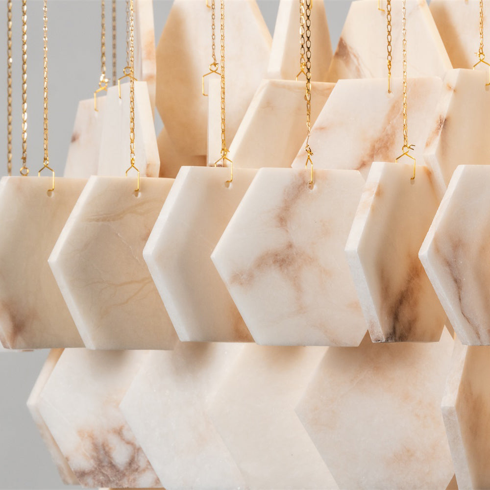 Hexagon Alabaster Tiered Rain Chandelier