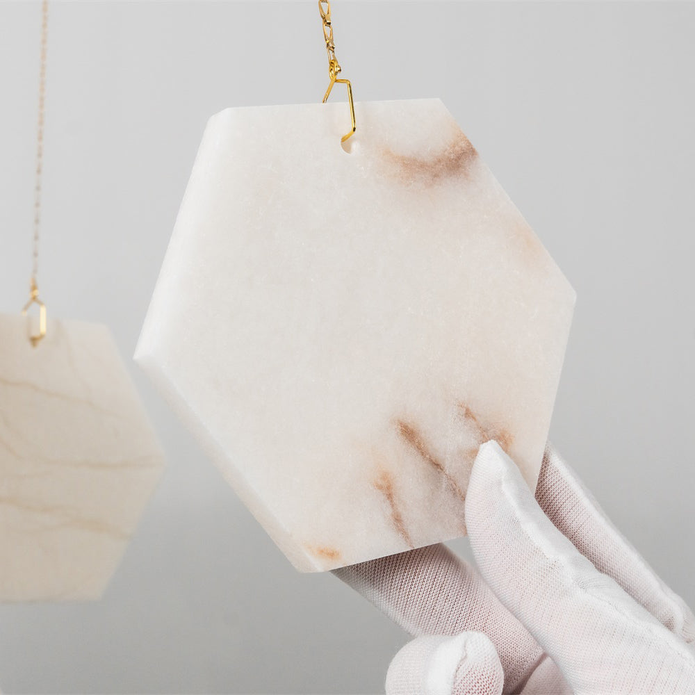 Hexagon Alabaster Tiered Rain Chandelier