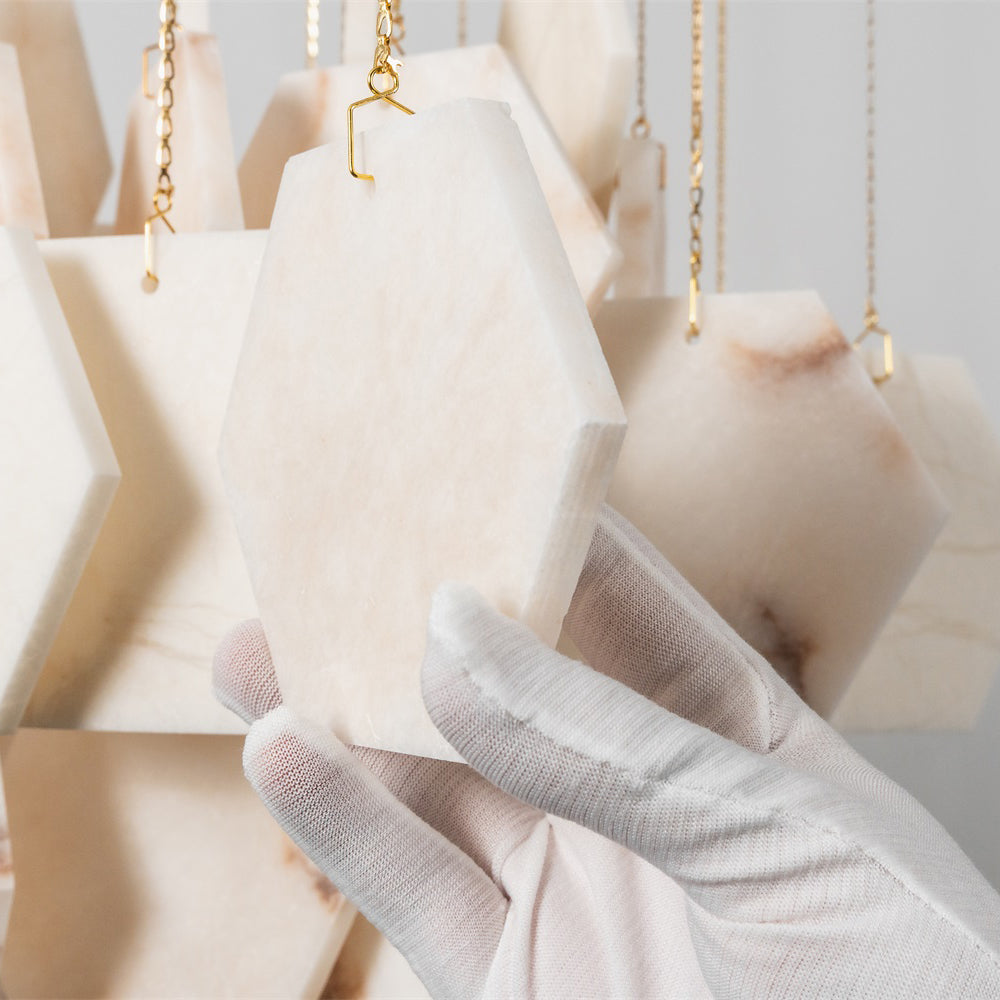 Hexagon Alabaster Tiered Rain Chandelier