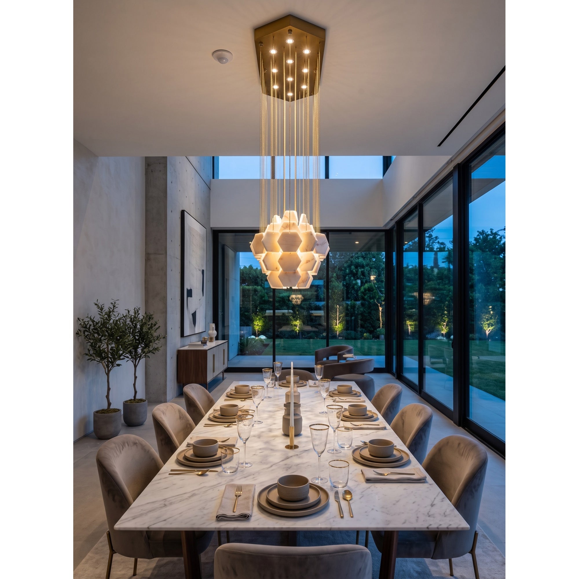 Hexagon Alabaster Tiered Rain Chandelier