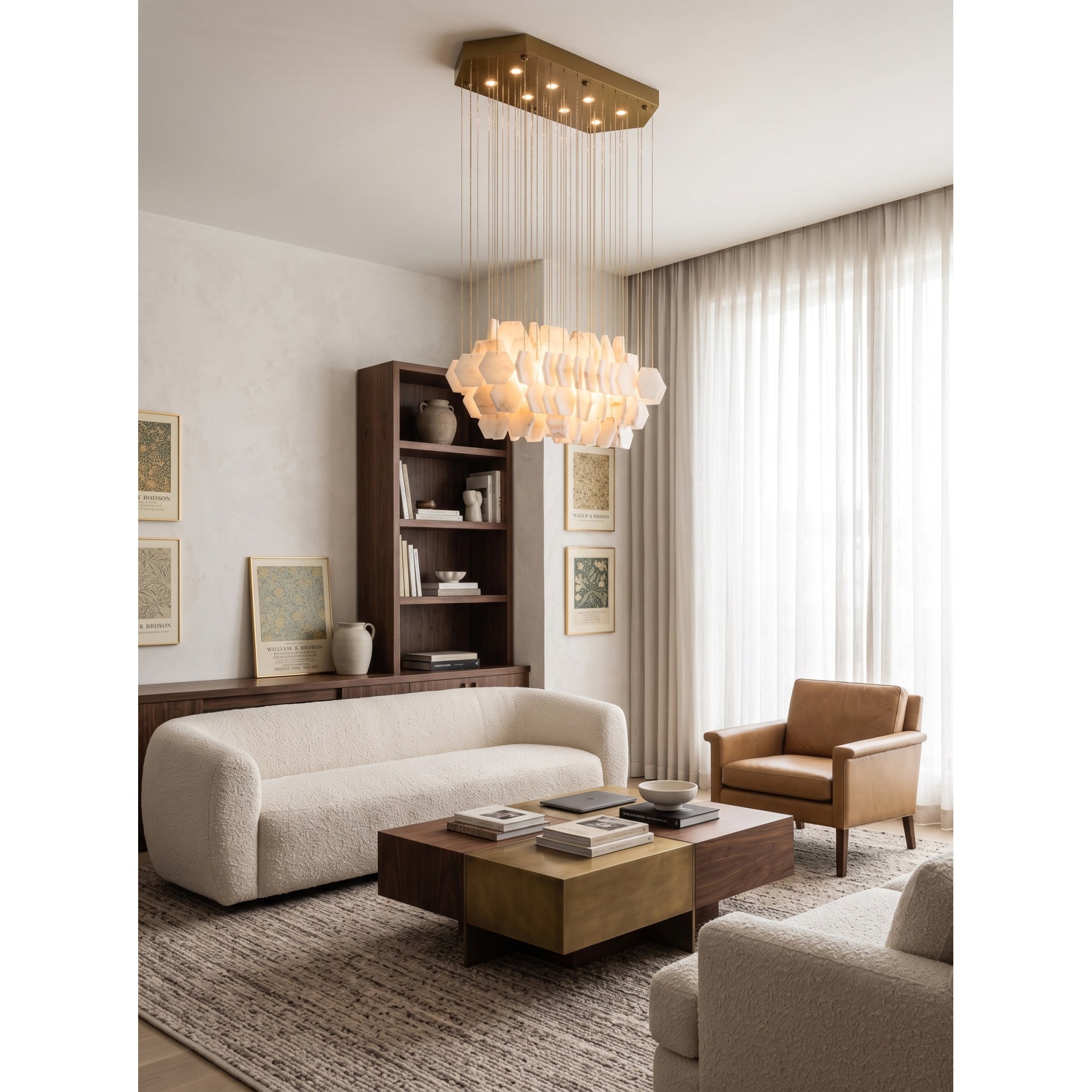 Hexagon Alabaster Tiered Rain Chandelier