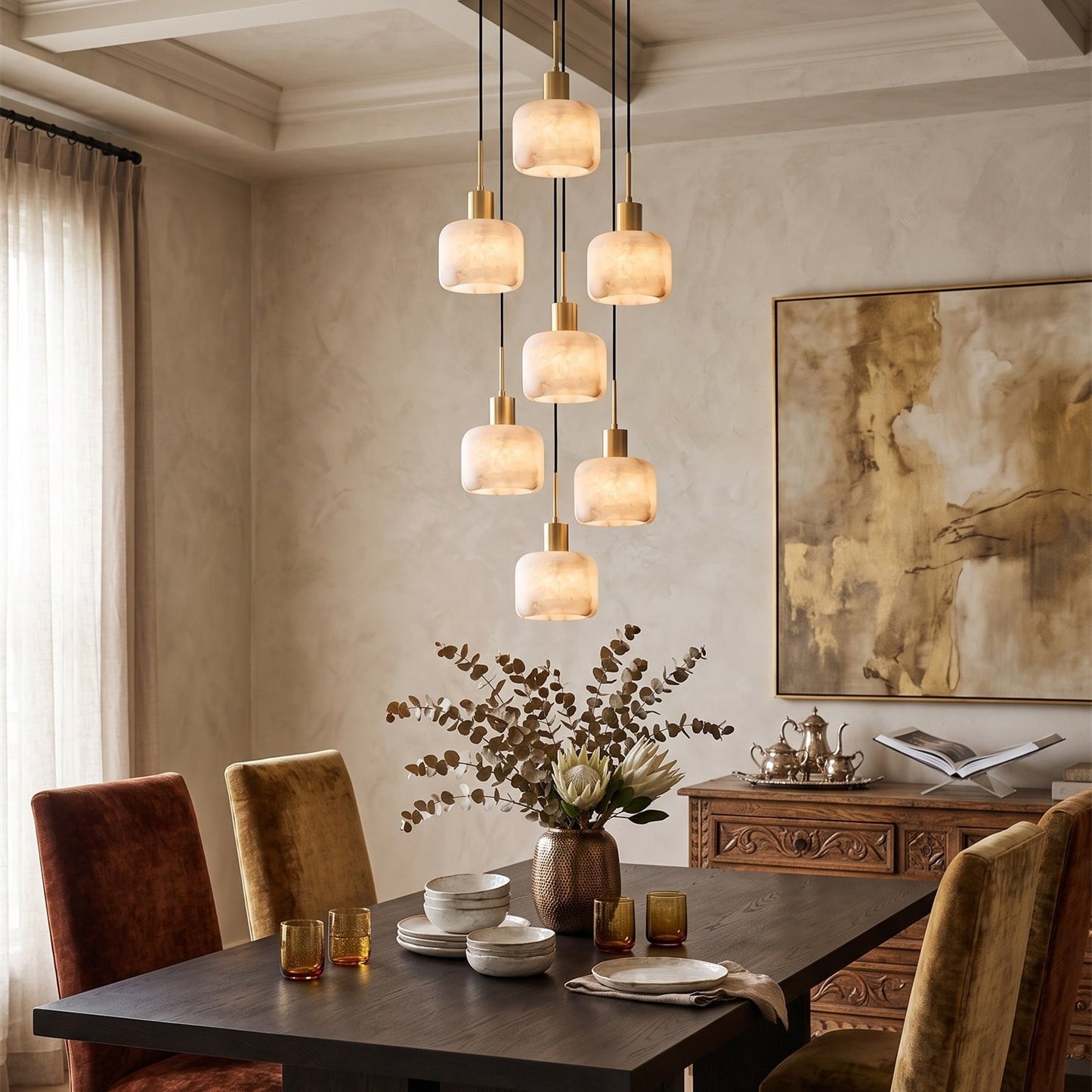 Natural Square Alabaster Chandelier