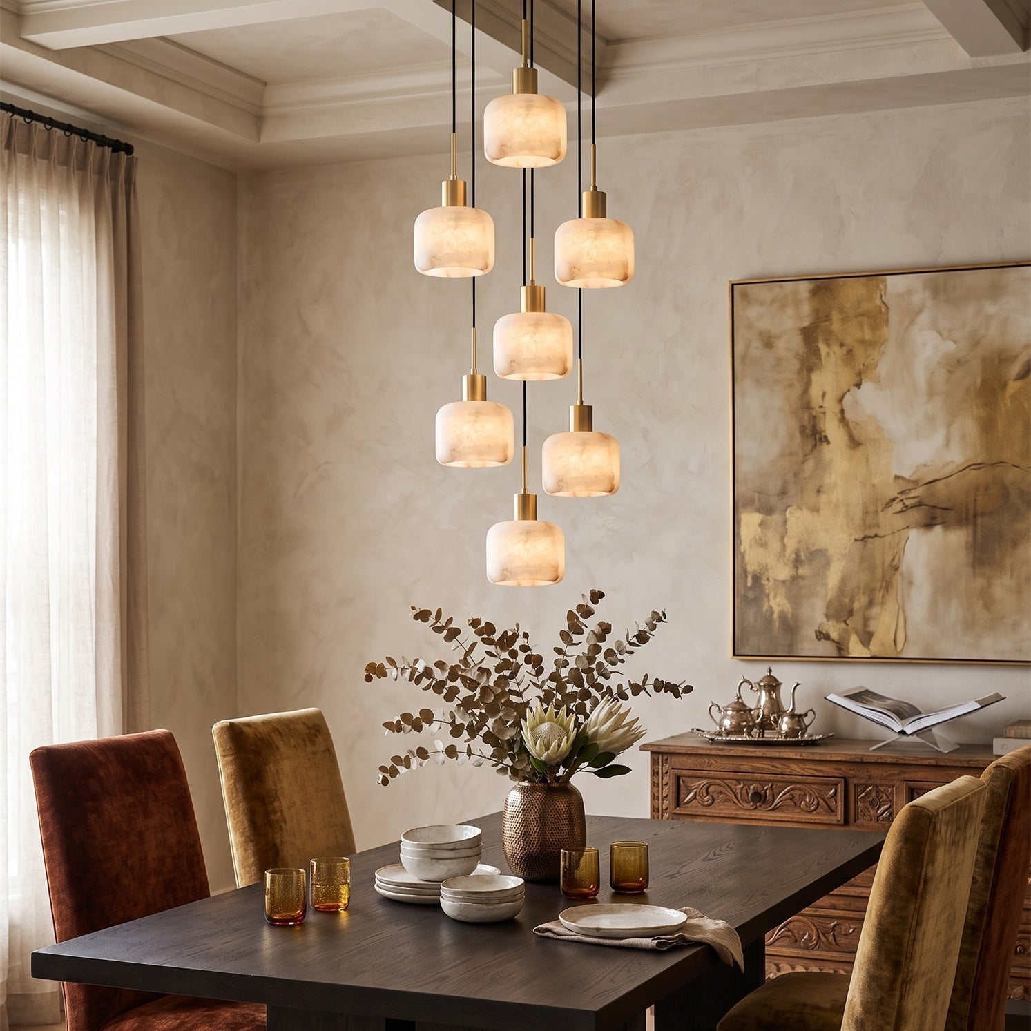 Natural Square Alabaster Chandelier