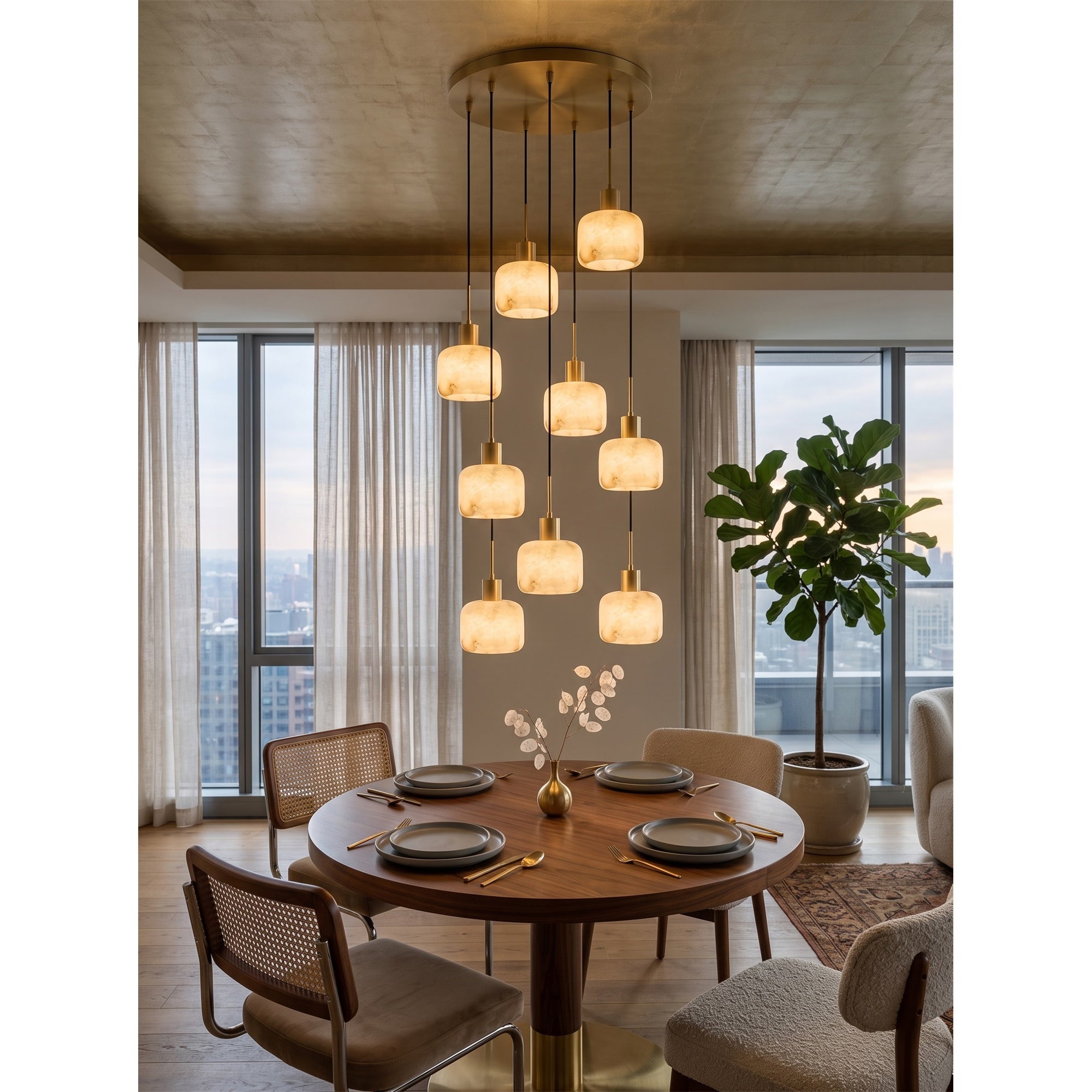 Natural Square Alabaster Chandelier