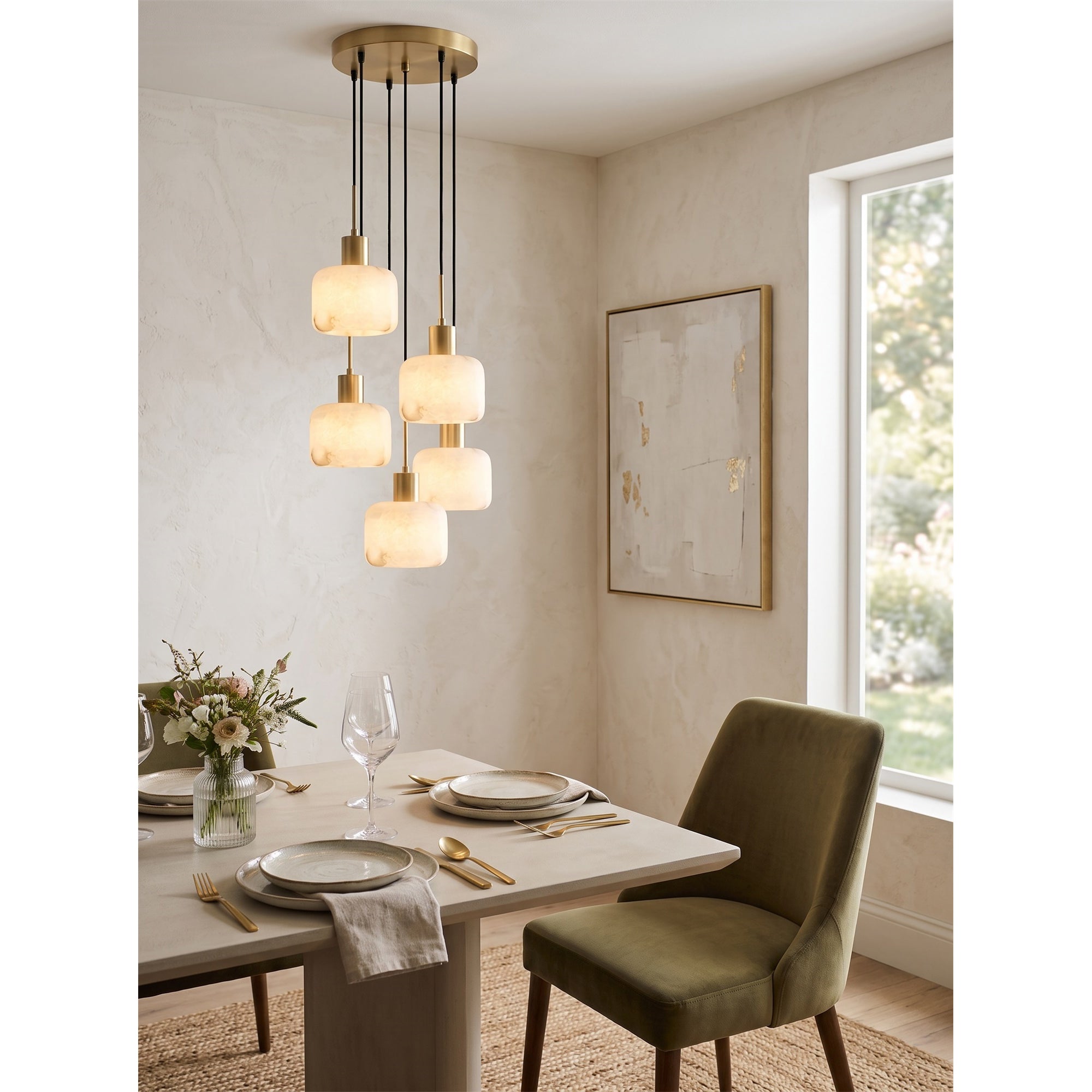 Natural Square Alabaster Chandelier