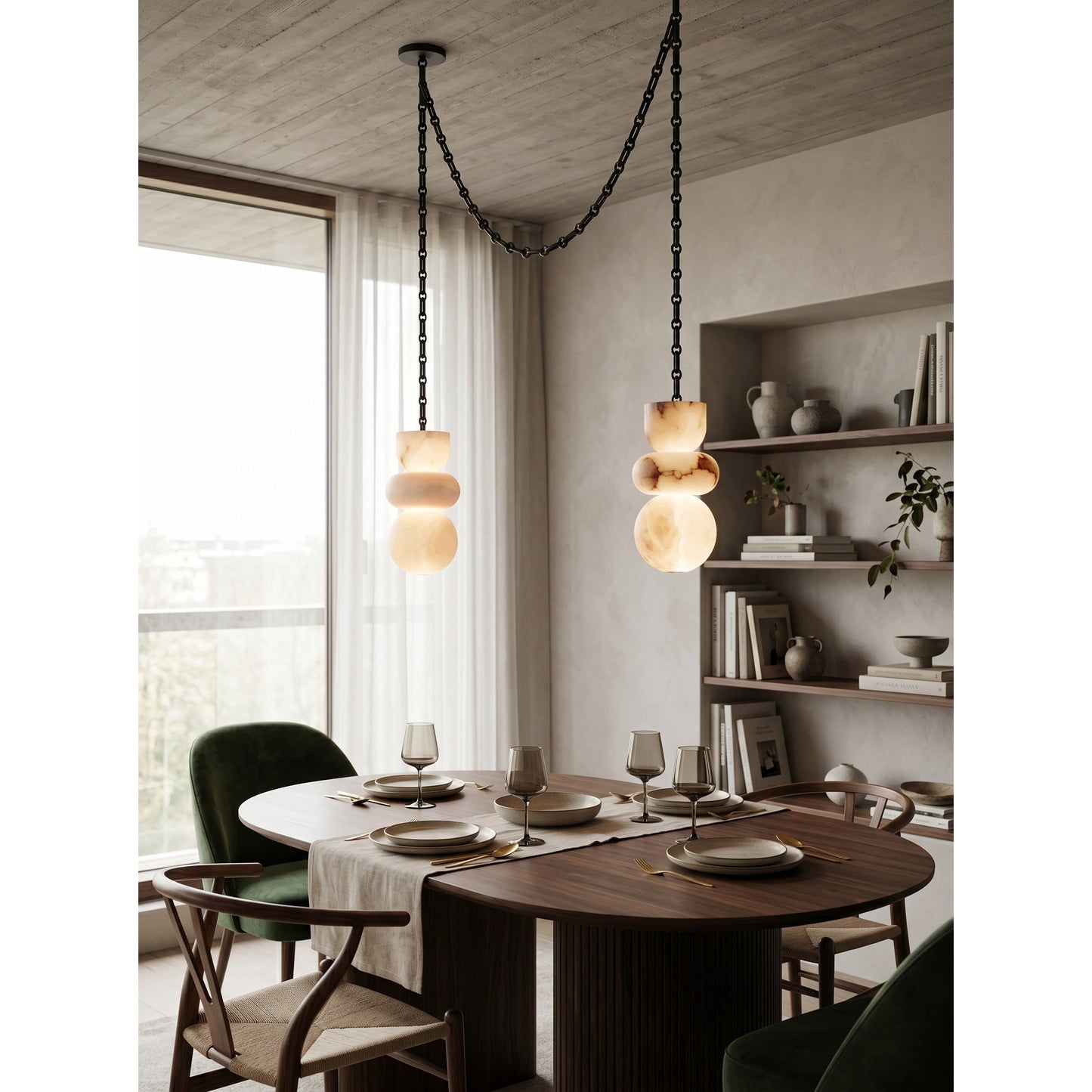 Orba Chain Alabaster Chandelier