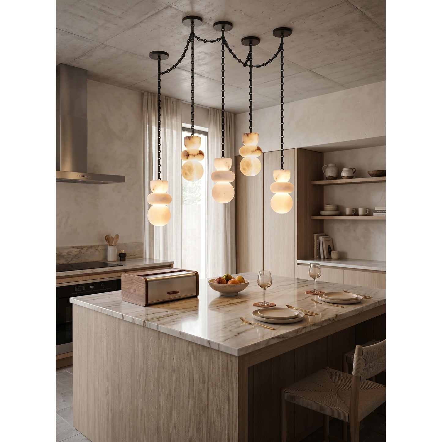 Orba Chain Alabaster Chandelier