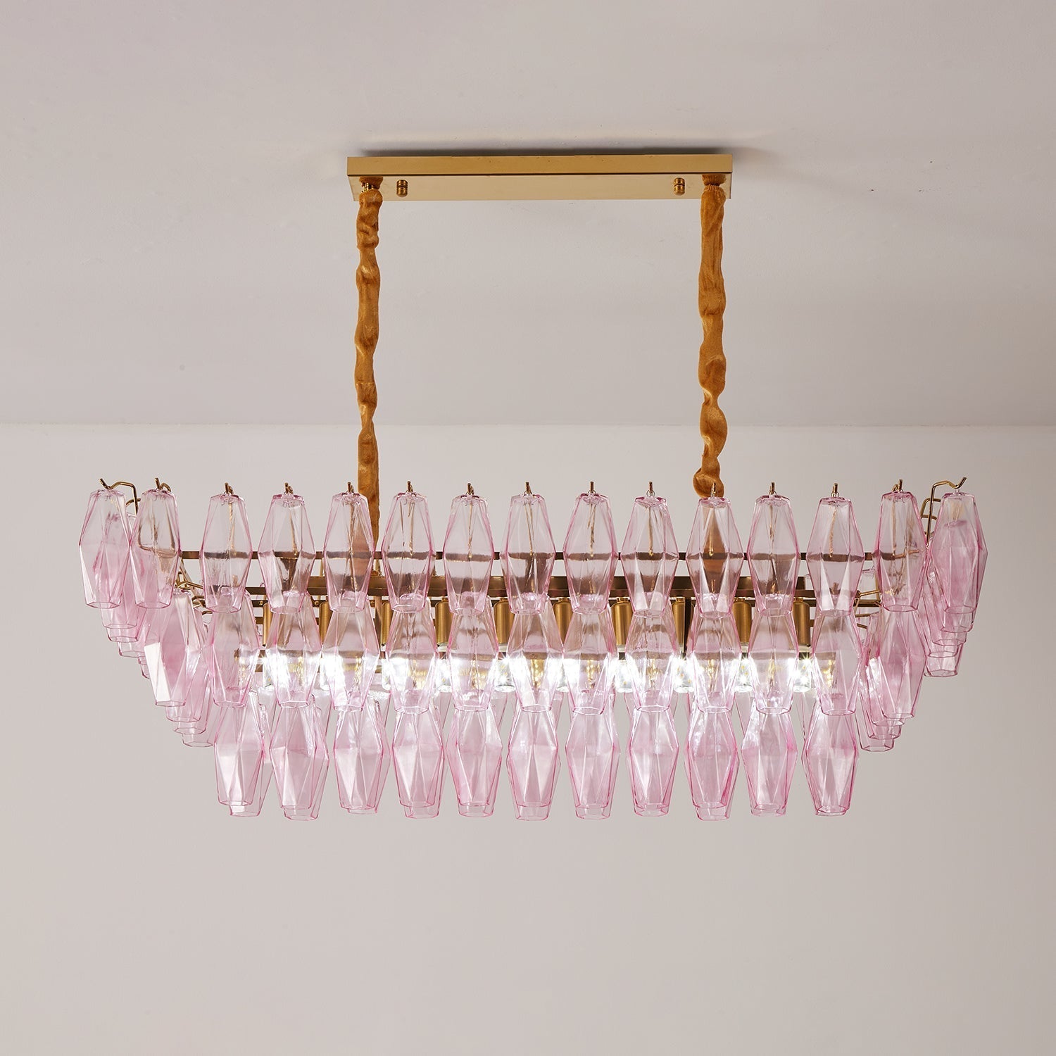 Marcello Pink Rectangular 3-Tier Chandelier 39" 48"