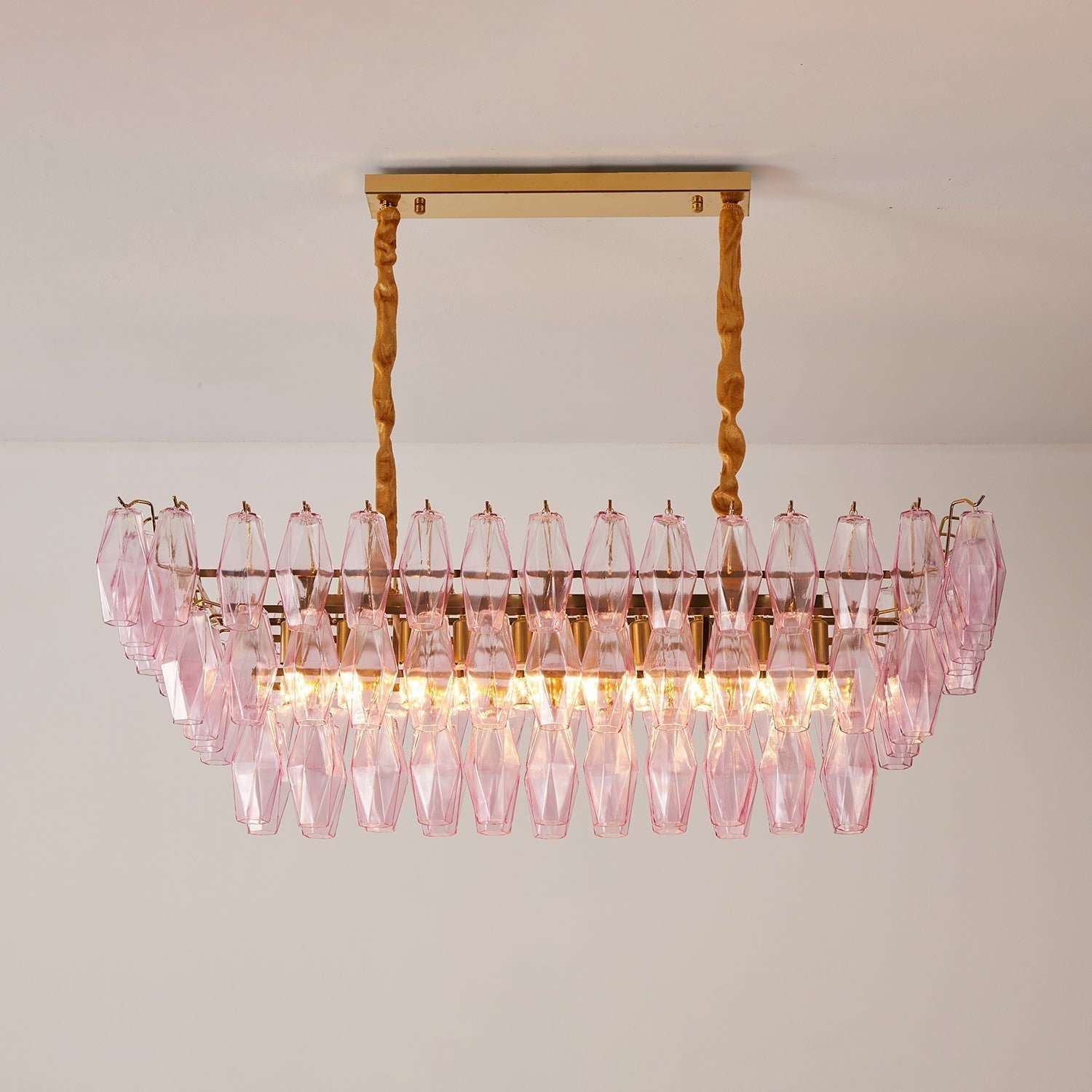 Marcello Pink Rectangular 3-Tier Chandelier 39" 48"
