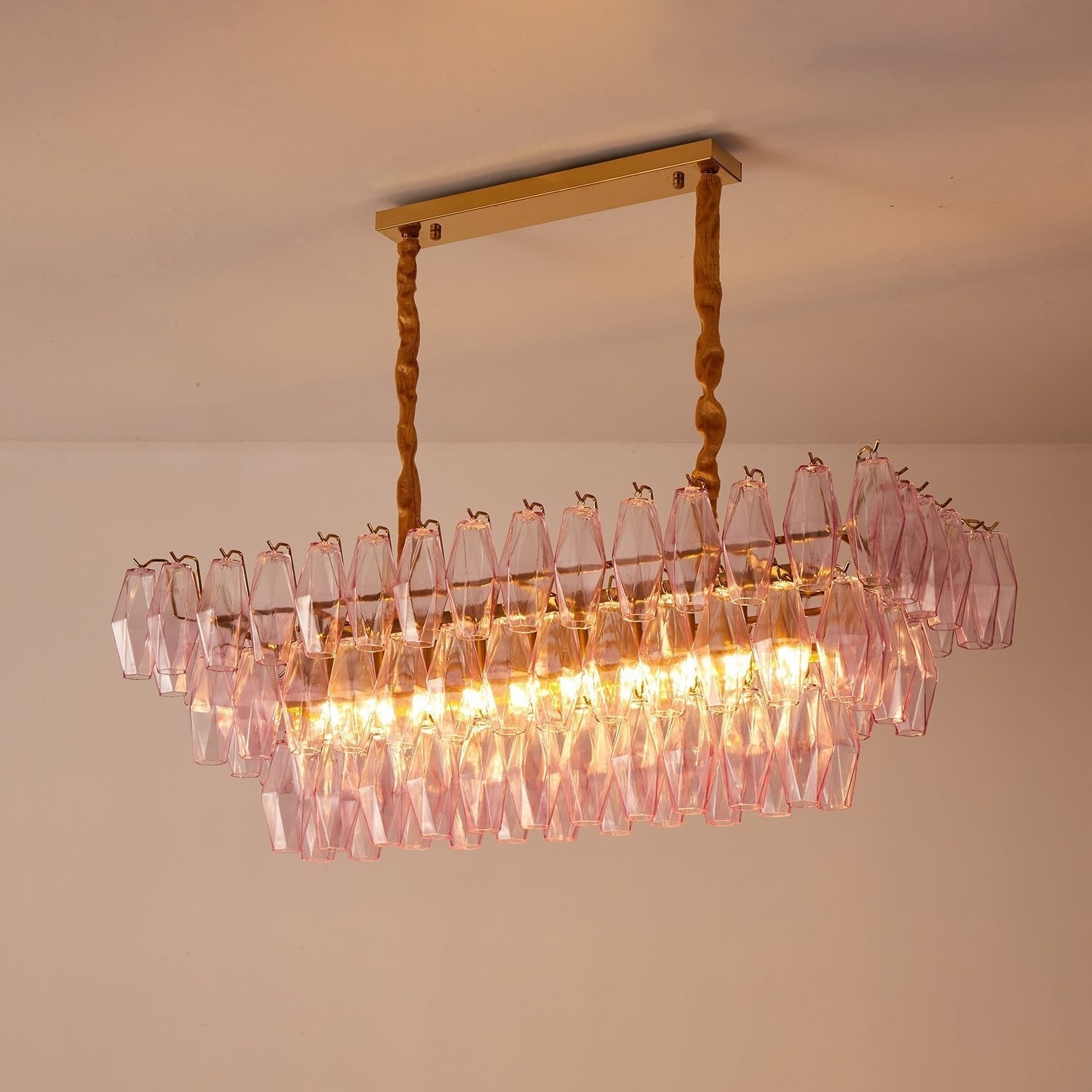 Marcello Pink Rectangular 3-Tier Chandelier 39" 48"