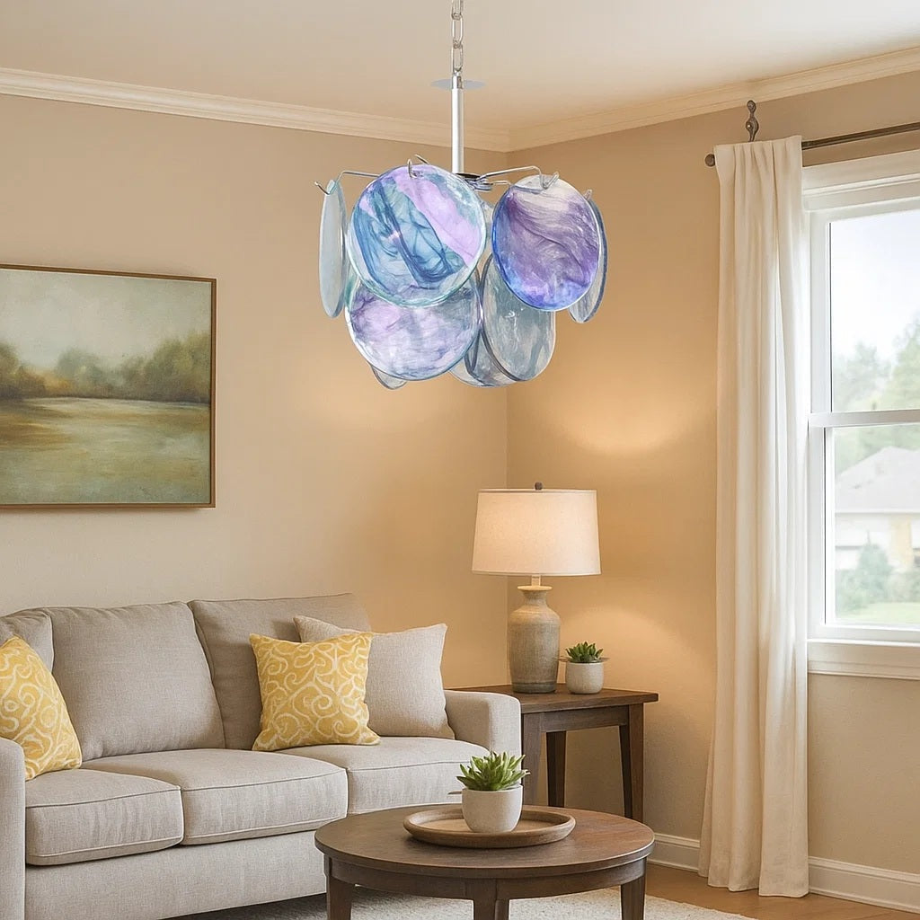 Murano-Style Glass Disc Chandelier