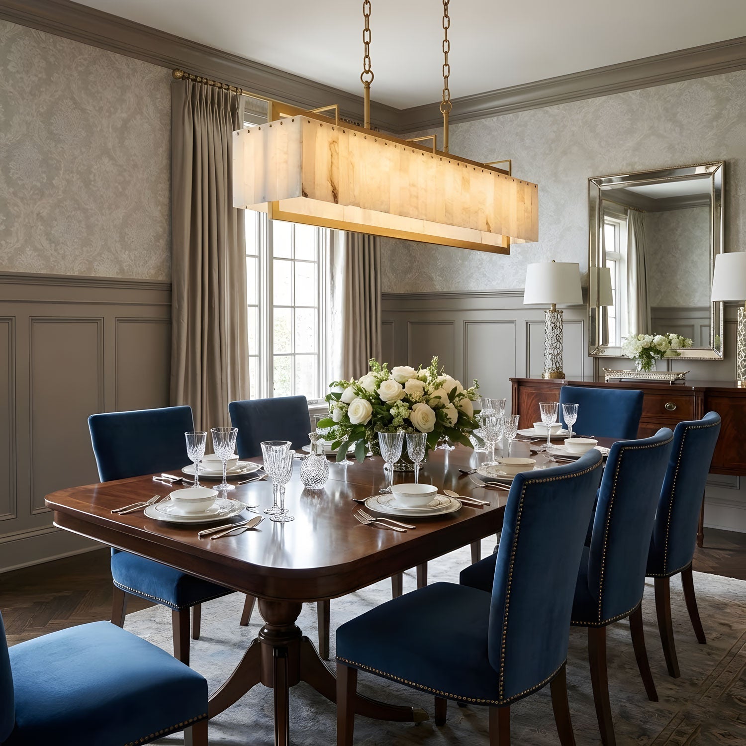 Hamptons Alabaster Rectangular Chandelier 39" 49"