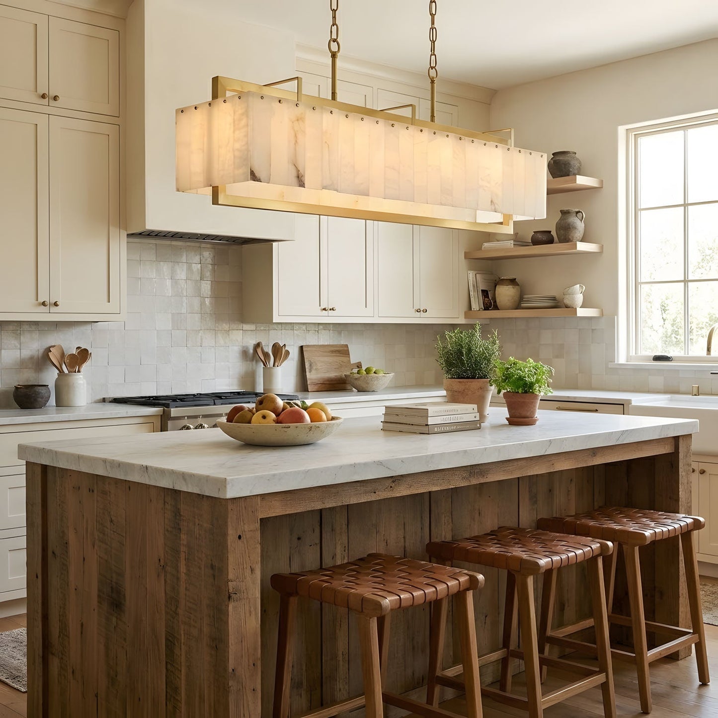 Hamptons Alabaster Rectangular Chandelier 39" 49"