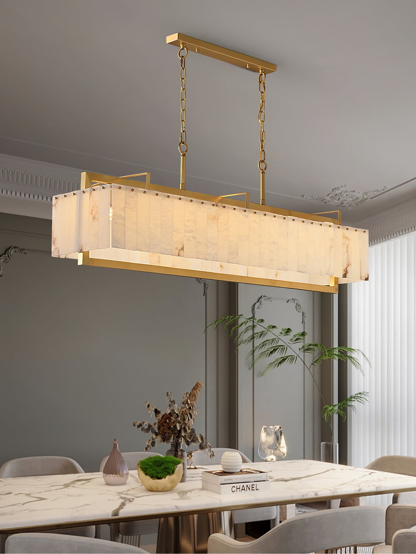 Hamptons Alabaster Rectangular Chandelier 39" 49"