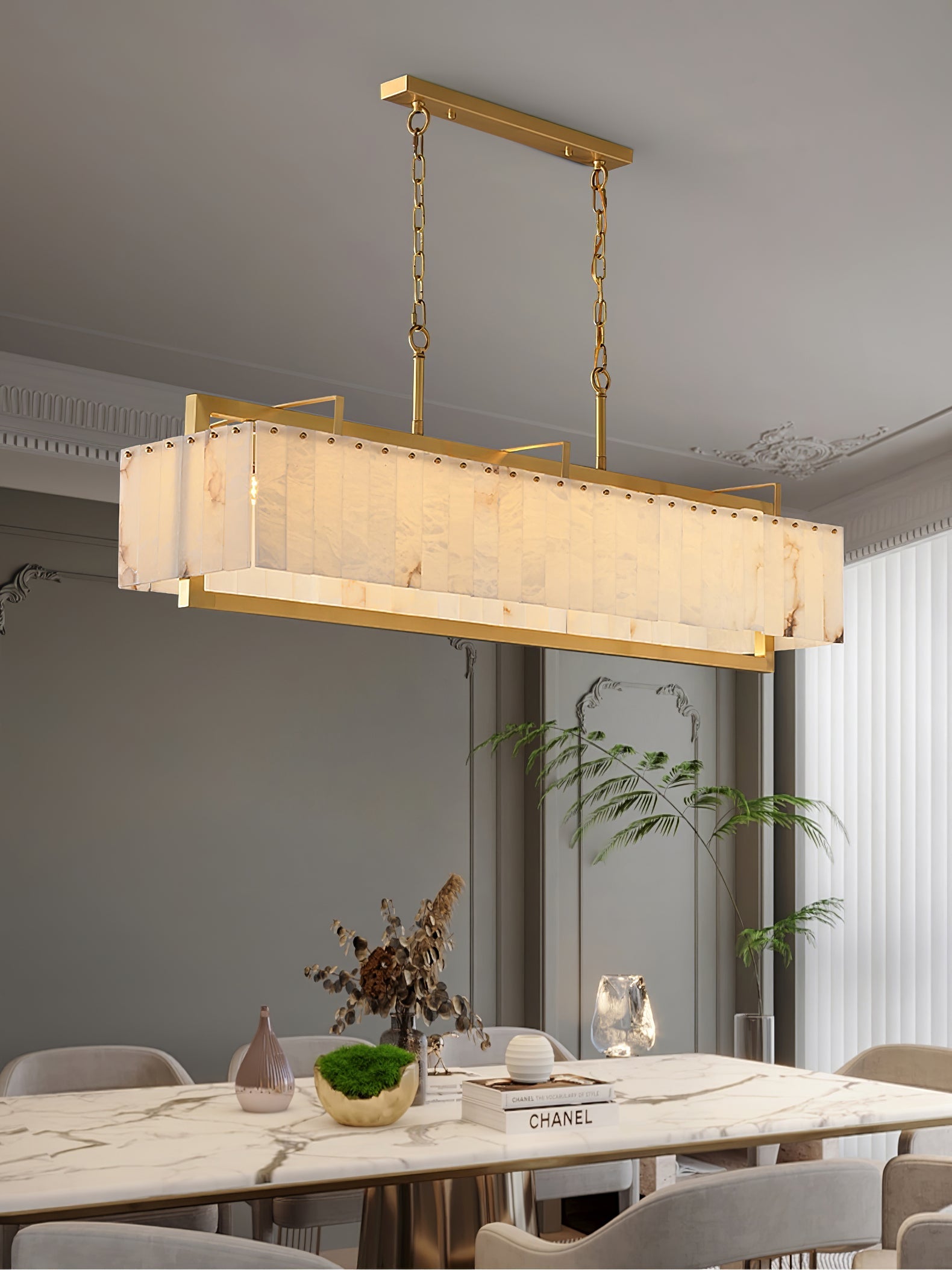 Hamptons Alabaster Rectangular Chandelier 39" 49"