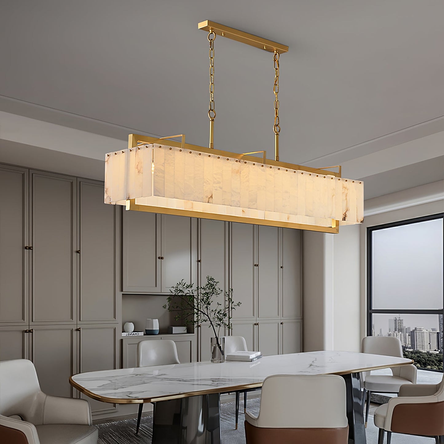 Hamptons Alabaster Rectangular Chandelier 39" 49"