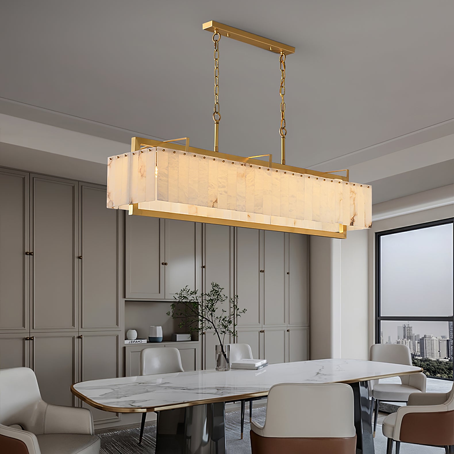 Hamptons Alabaster Rectangular Chandelier 39" 49"