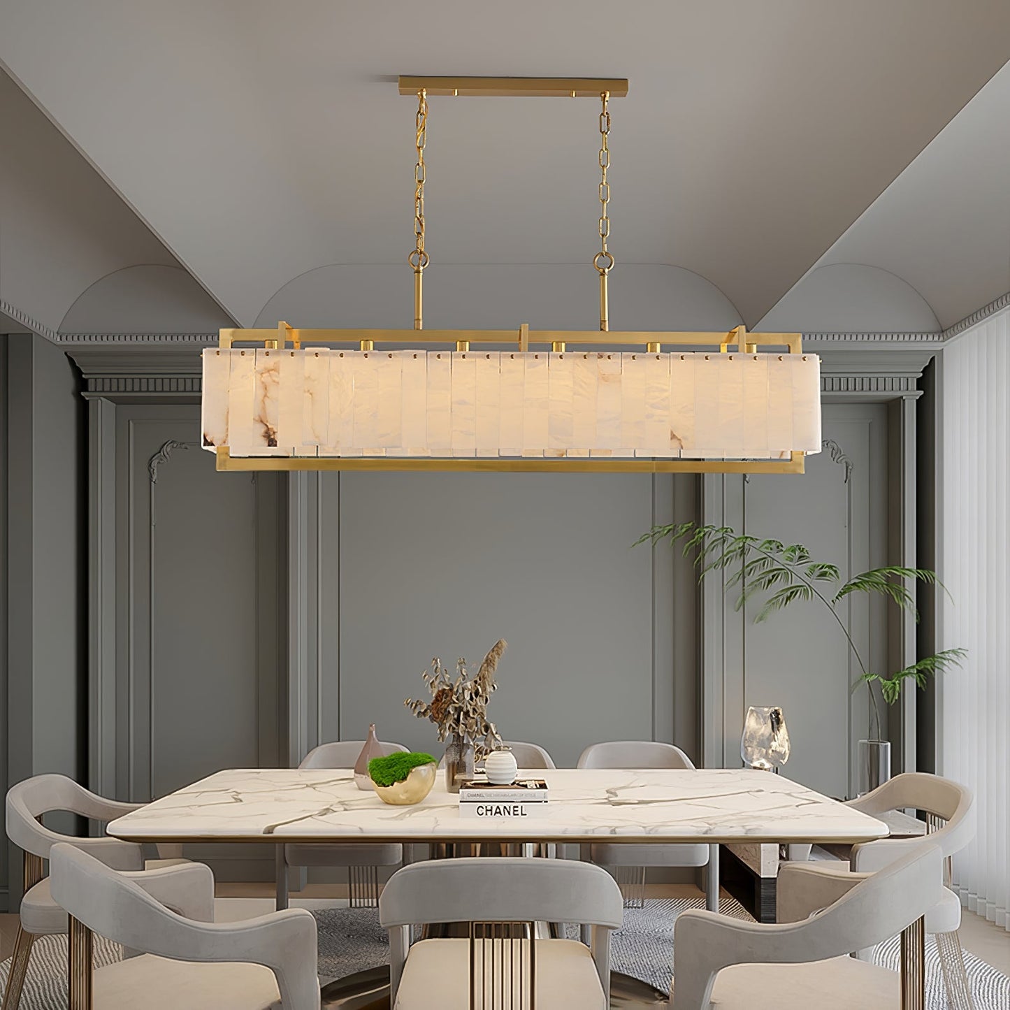 Hamptons Alabaster Rectangular Chandelier 39" 49"