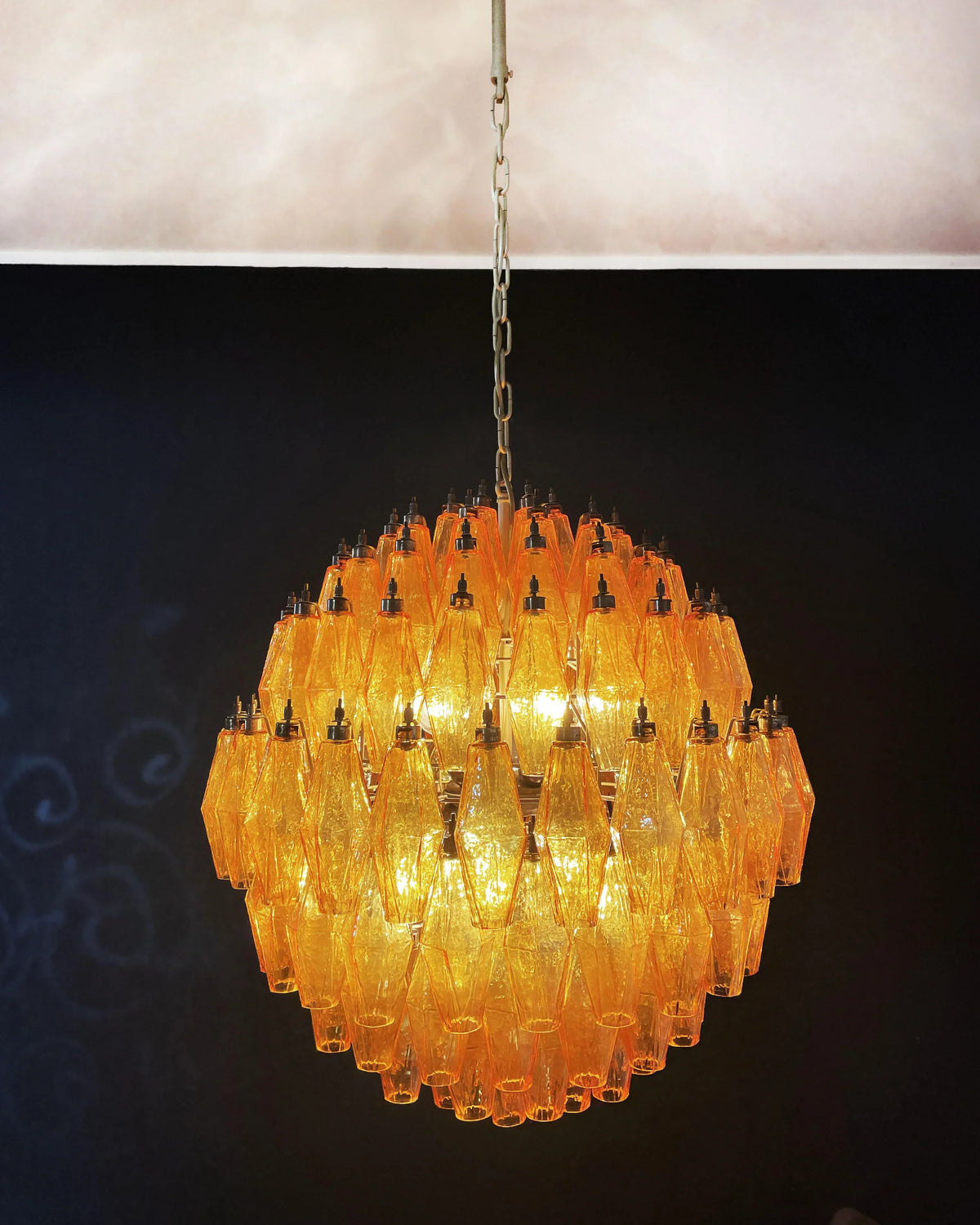 Spherical Murano-Style Poliedri Amber Glass Chandelier