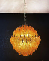 Spherical Murano-Style Poliedri Amber Glass Chandelier