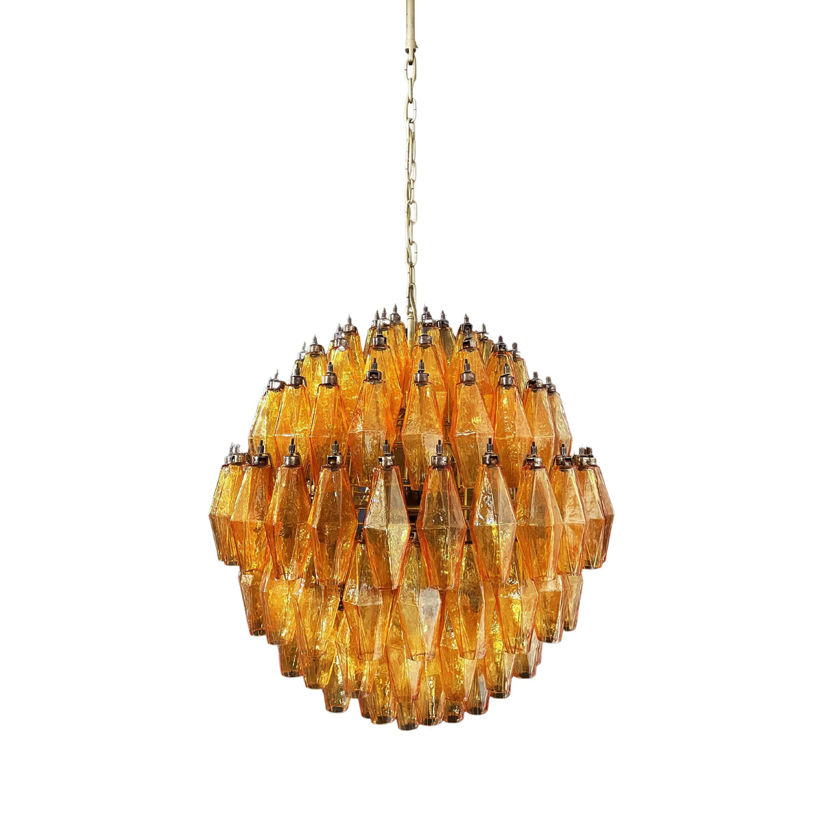 Spherical Murano-Style Poliedri Amber Glass Chandelier