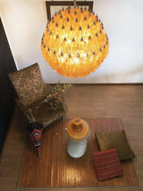 Spherical Murano-Style Poliedri Amber Glass Chandelier