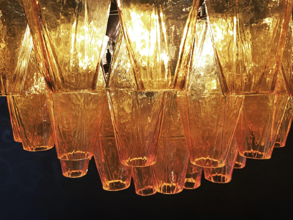 Spherical Murano-Style Poliedri Amber Glass Chandelier