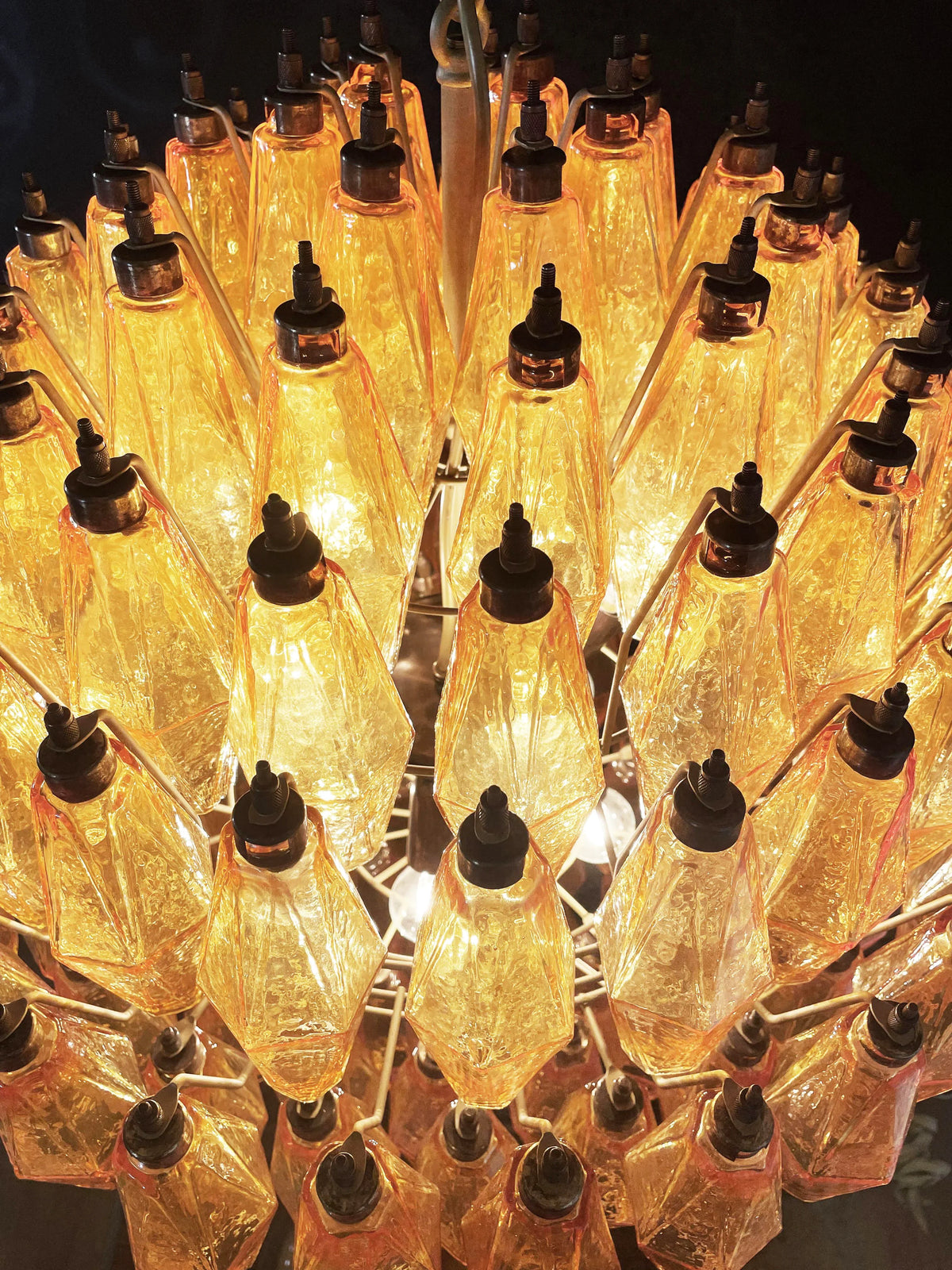 Spherical Murano-Style Poliedri Amber Glass Chandelier