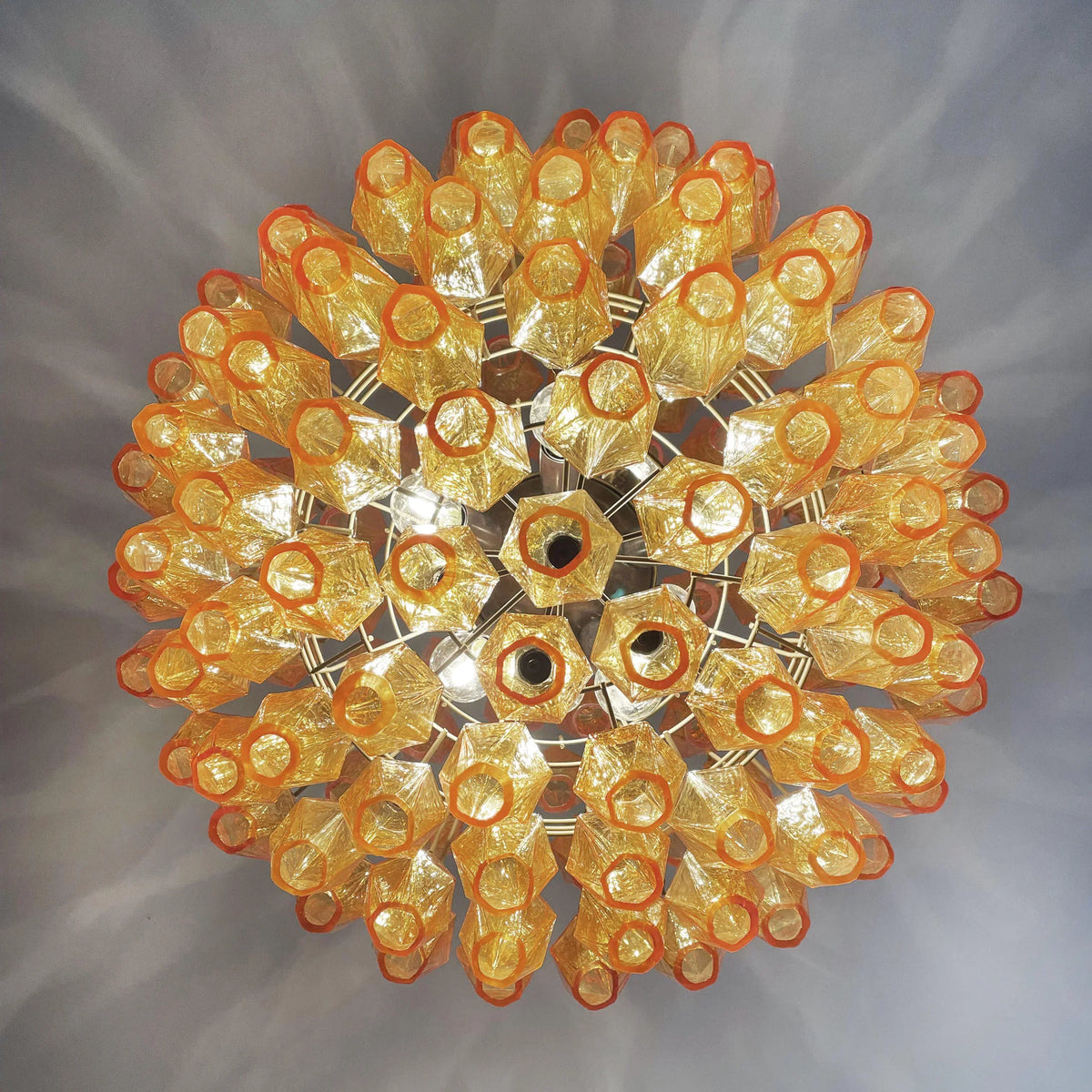 Spherical Murano-Style Poliedri Amber Glass Chandelier