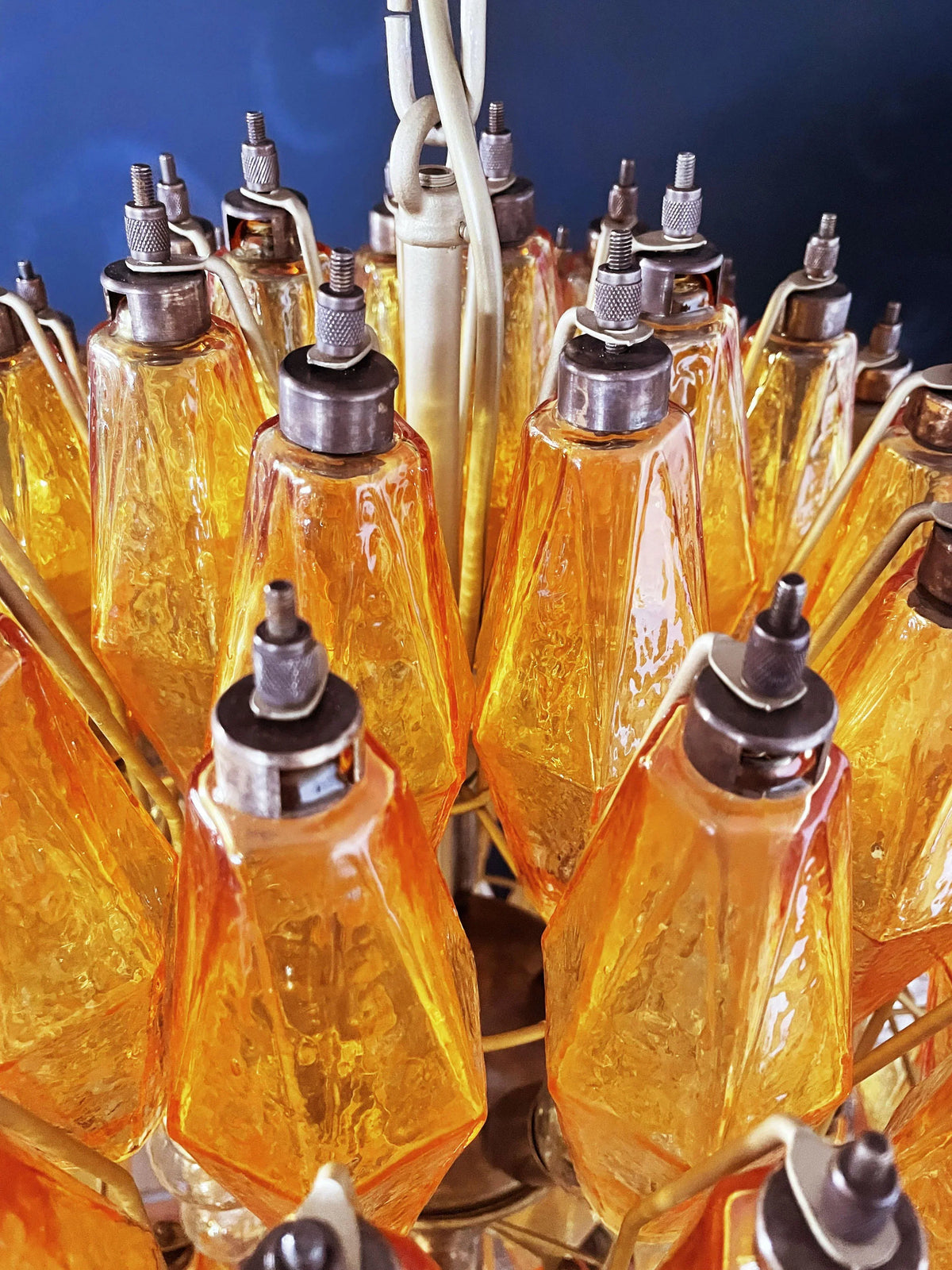 Spherical Murano-Style Poliedri Amber Glass Chandelier