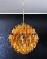 Spherical Murano-Style Poliedri Amber Glass Chandelier