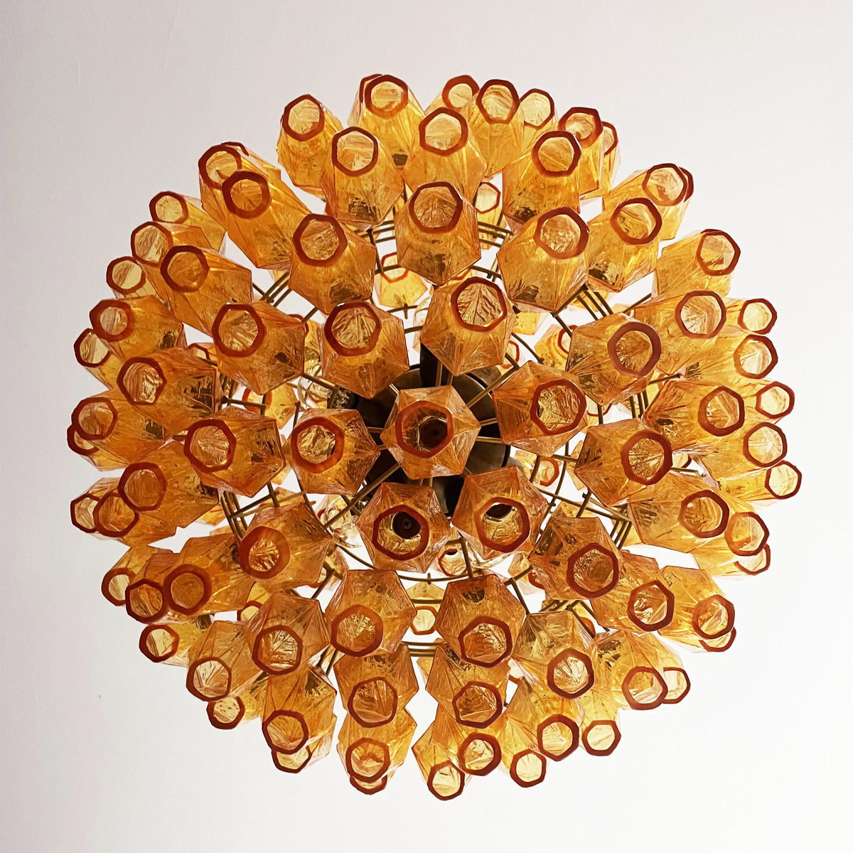 Spherical Murano-Style Poliedri Amber Glass Chandelier