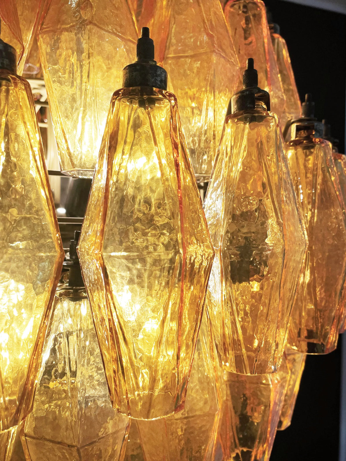 Spherical Murano-Style Poliedri Amber Glass Chandelier