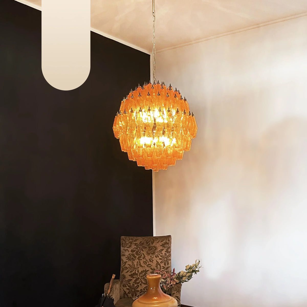 Spherical Murano-Style Poliedri Amber Glass Chandelier
