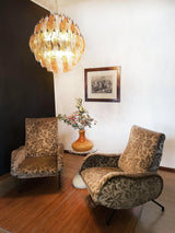 Spherical Murano-Style Poliedri Amber Transparent Glass Chandelier