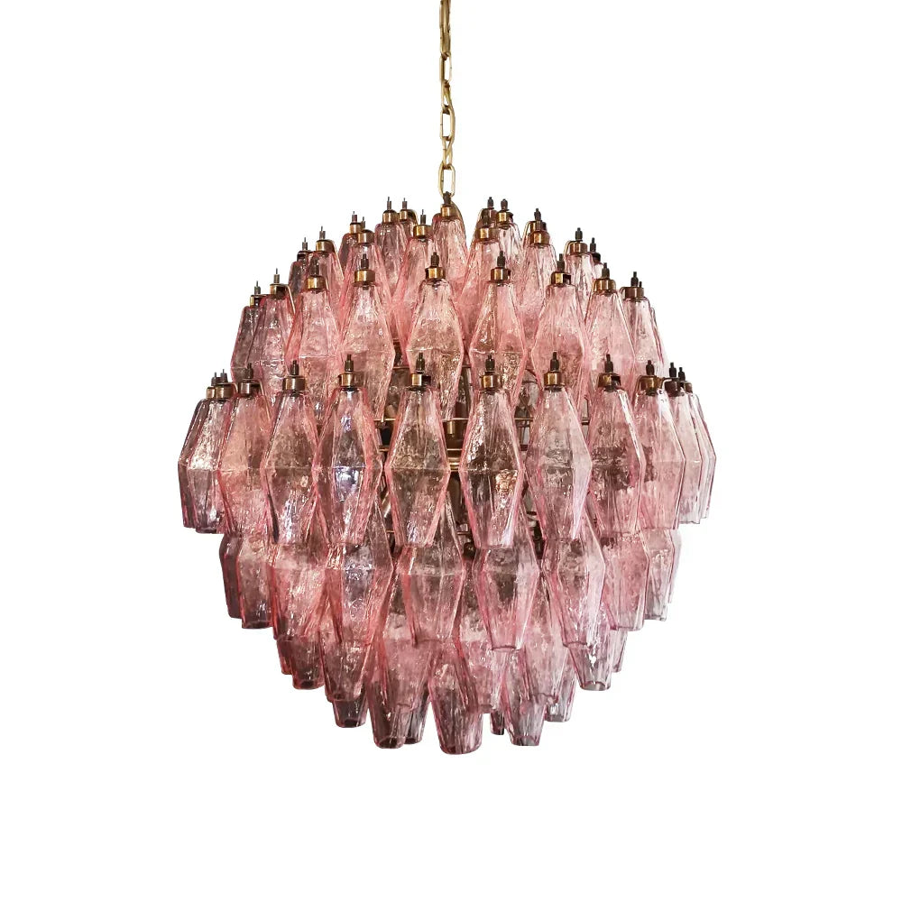 Spherical Murano-Style Poliedri Pink Glass Chandelier