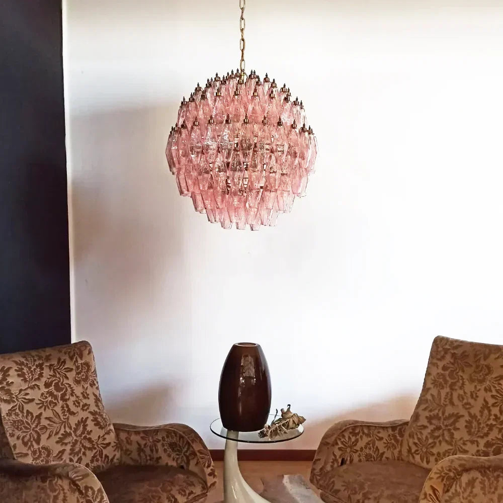 Spherical Murano-Style Poliedri Pink Glass Chandelier