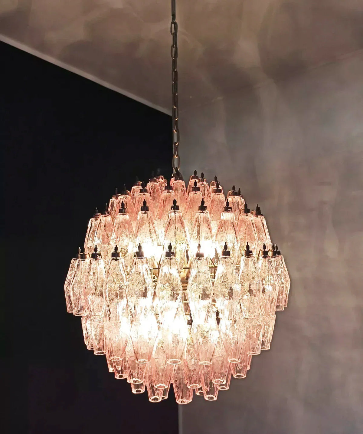 Spherical Murano-Style Poliedri Pink Glass Chandelier