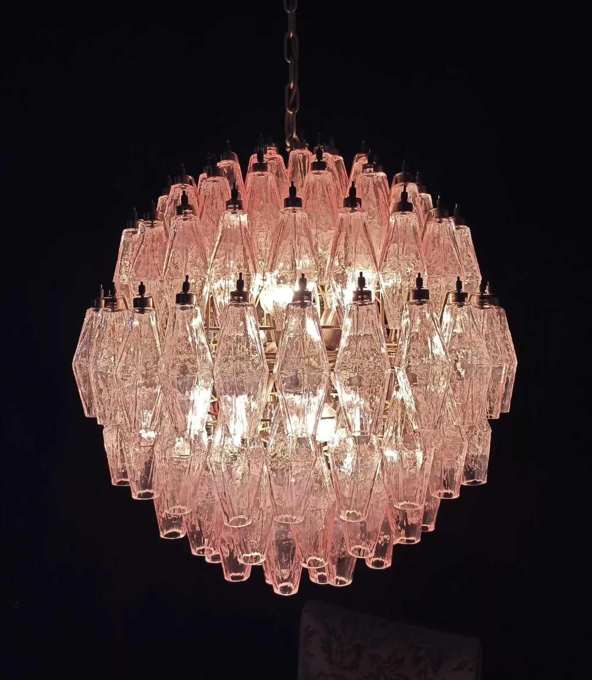 Spherical Murano-Style Poliedri Pink Glass Chandelier