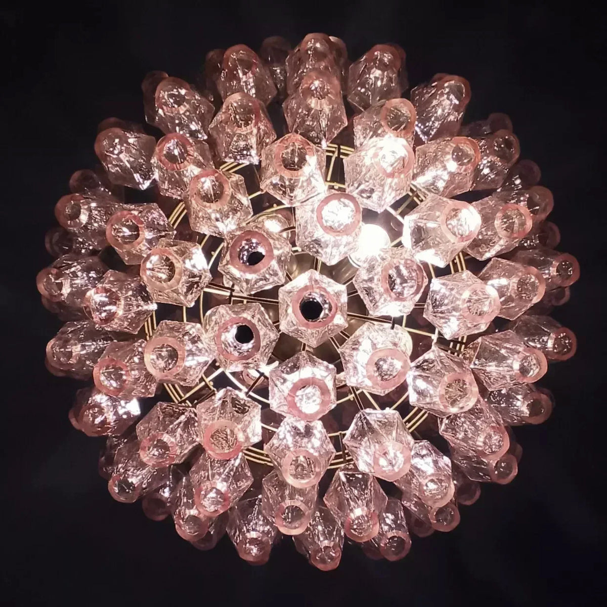 Spherical Murano-Style Poliedri Pink Glass Chandelier
