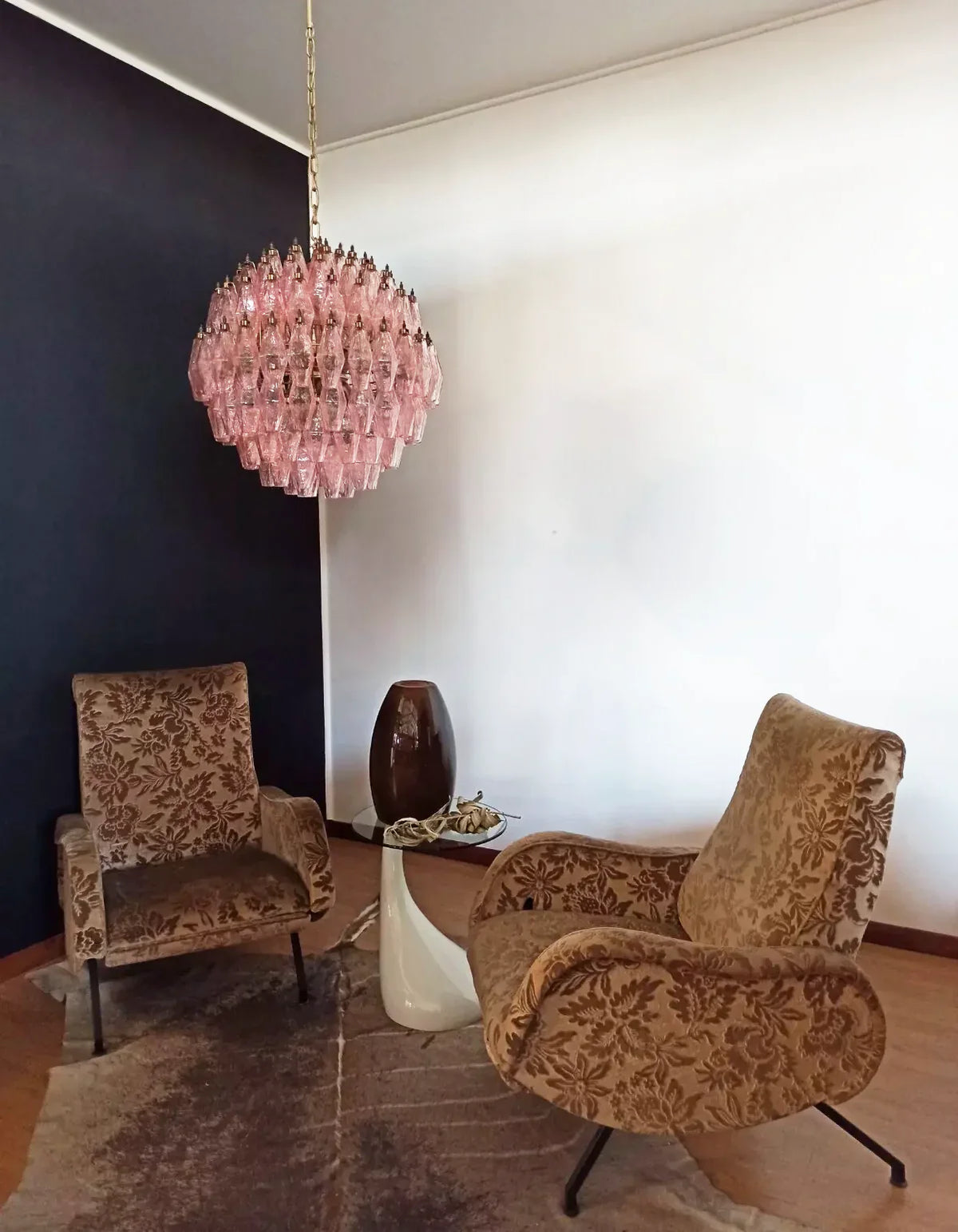 Spherical Murano-Style Poliedri Pink Glass Chandelier