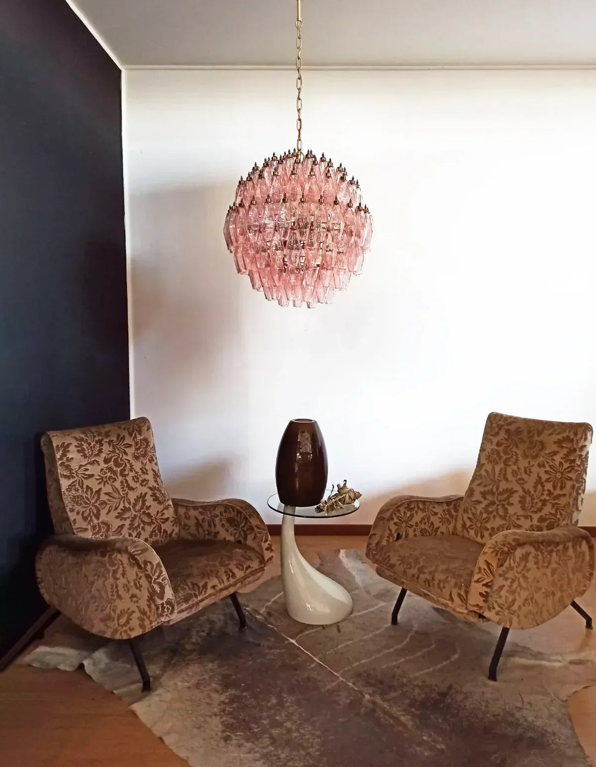 Spherical Murano-Style Poliedri Pink Glass Chandelier