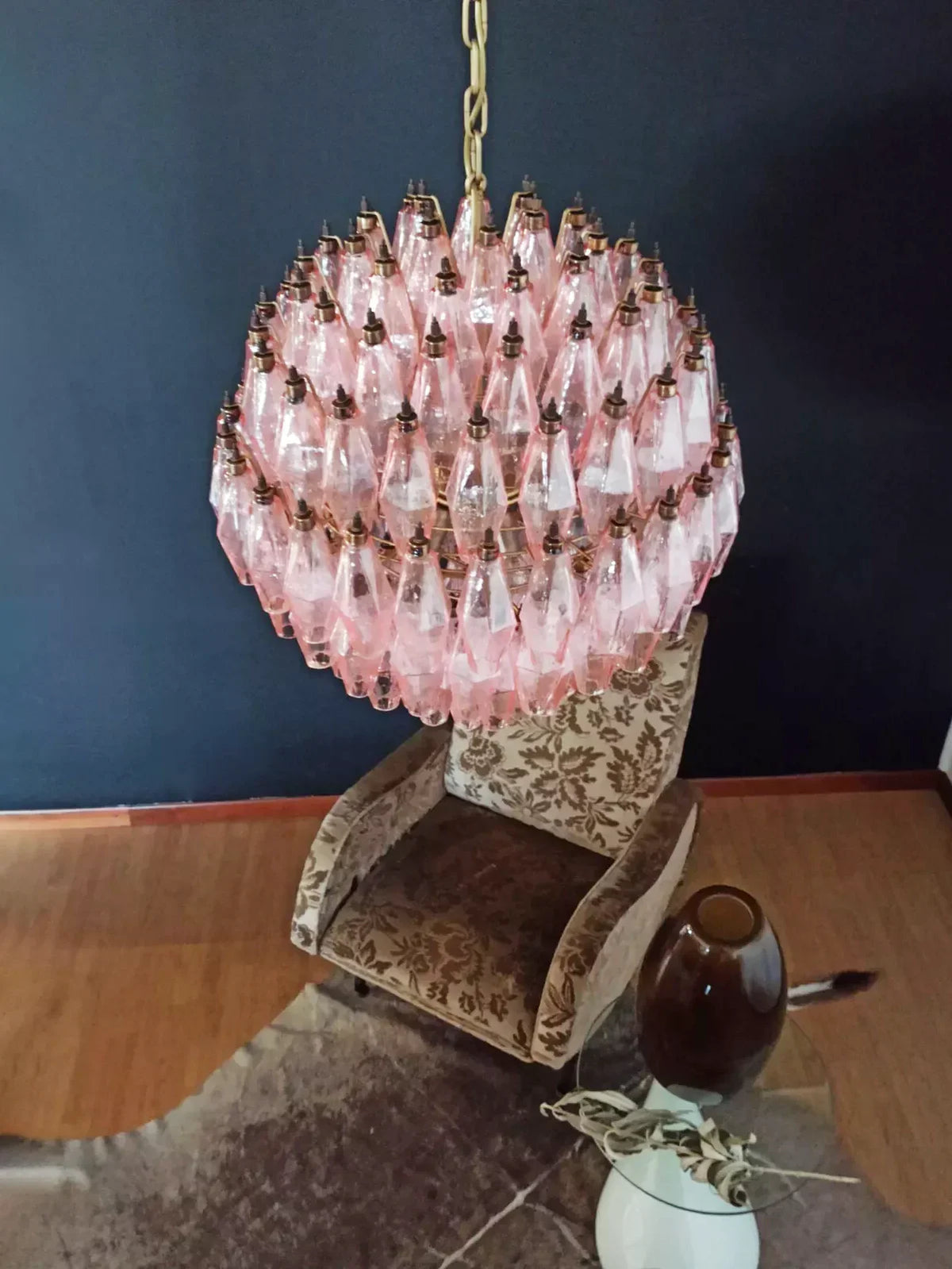 Spherical Murano-Style Poliedri Pink Glass Chandelier
