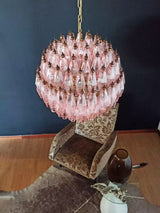 Spherical Murano-Style Poliedri Pink Glass Chandelier