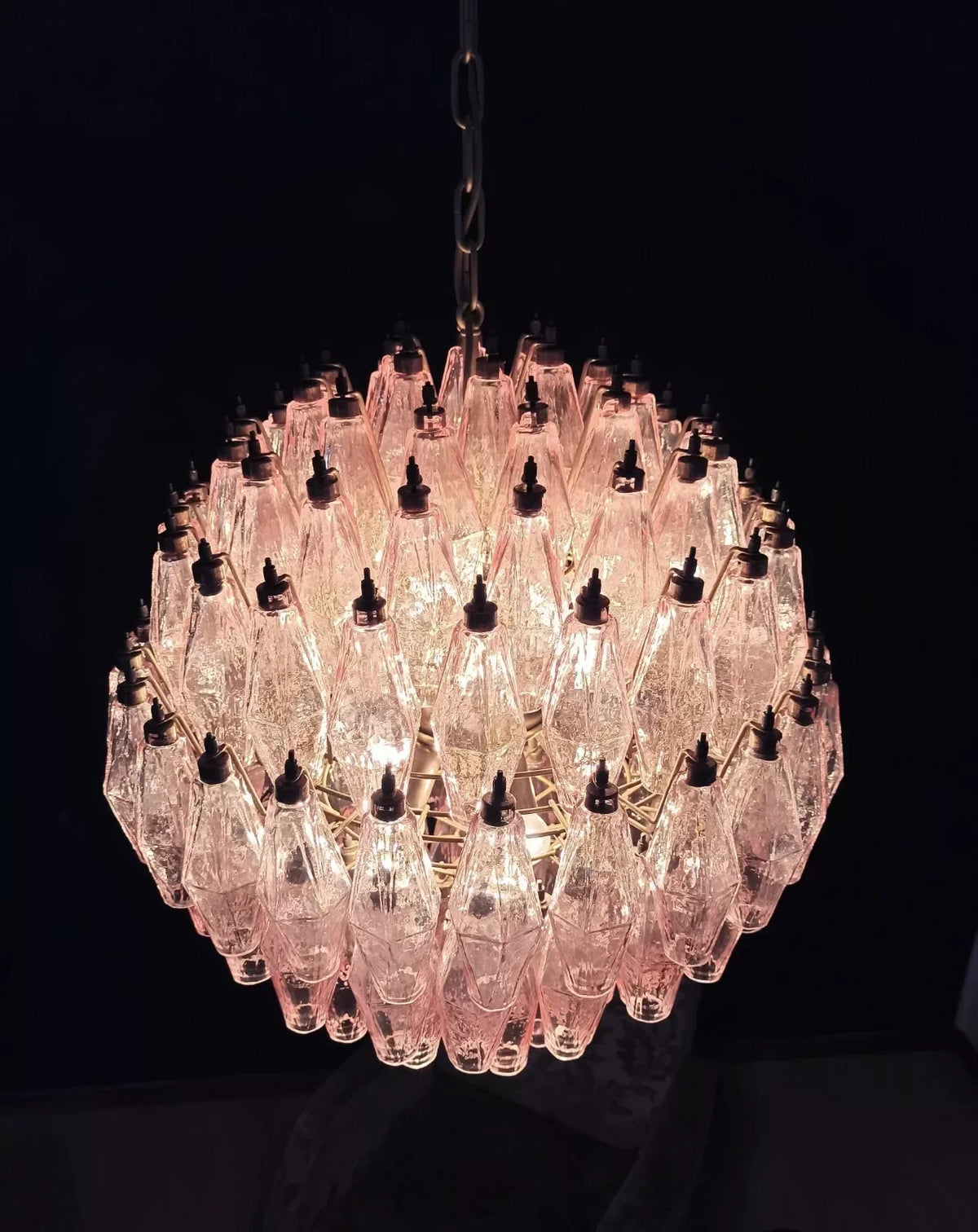 Spherical Murano-Style Poliedri Pink Glass Chandelier