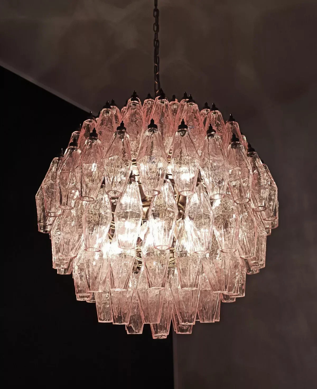 Spherical Murano-Style Poliedri Pink Glass Chandelier