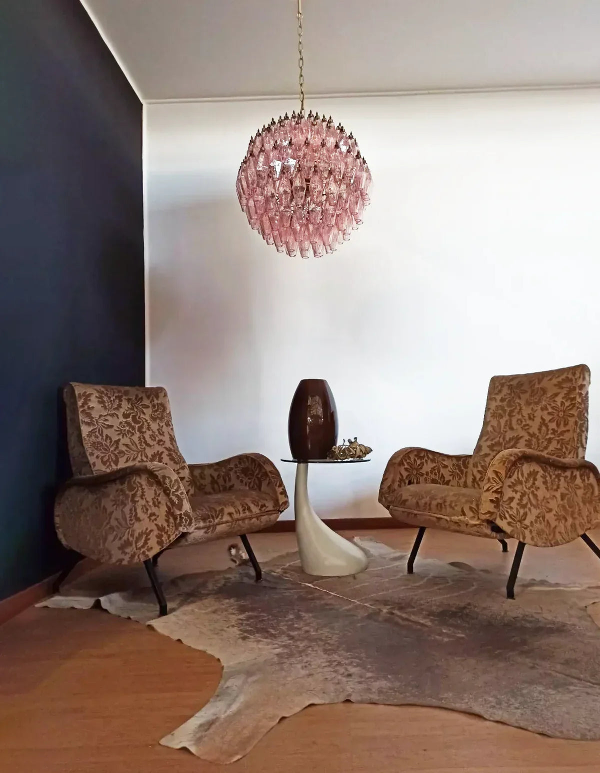 Spherical Murano-Style Poliedri Pink Glass Chandelier