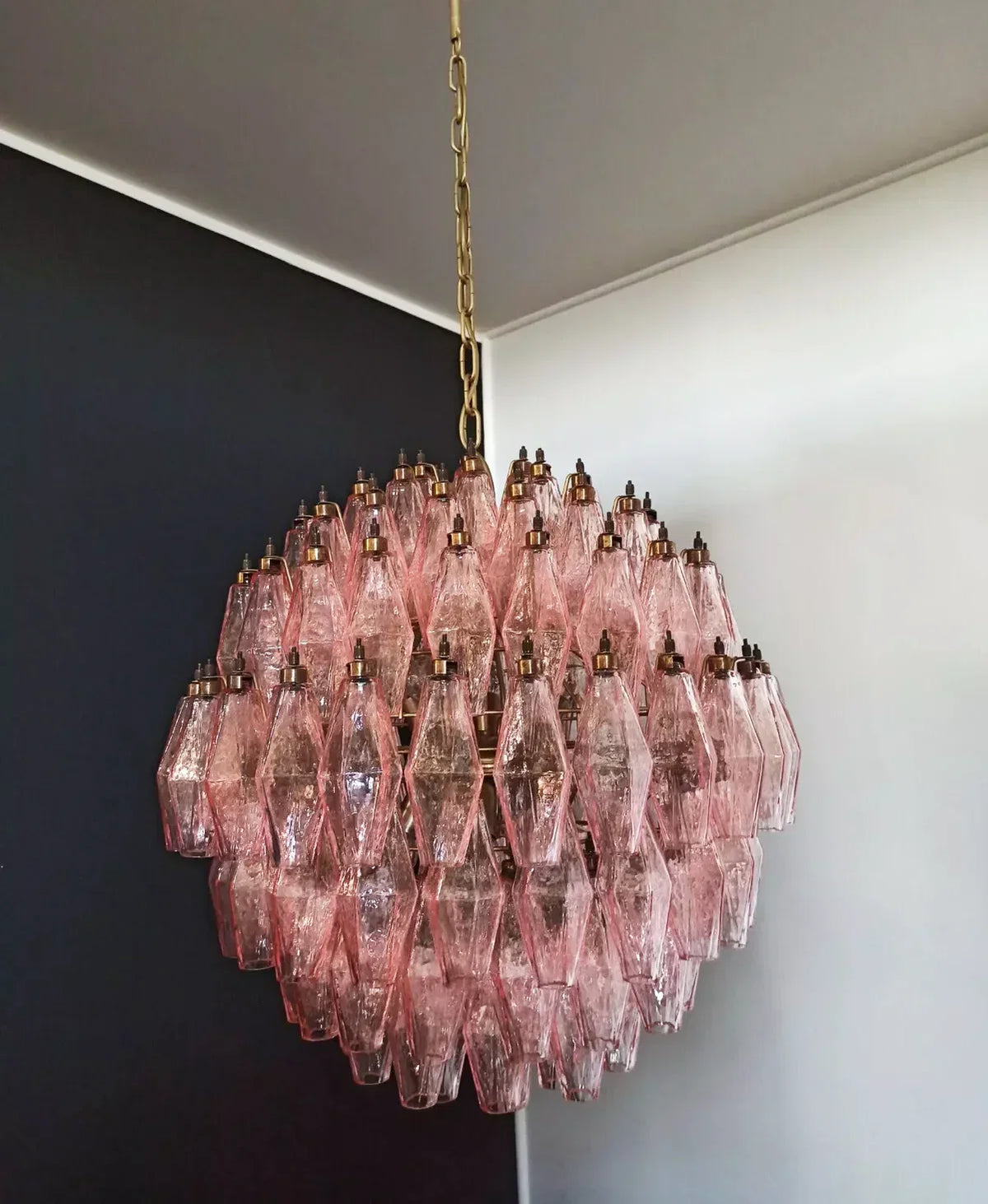 Spherical Murano-Style Poliedri Pink Glass Chandelier