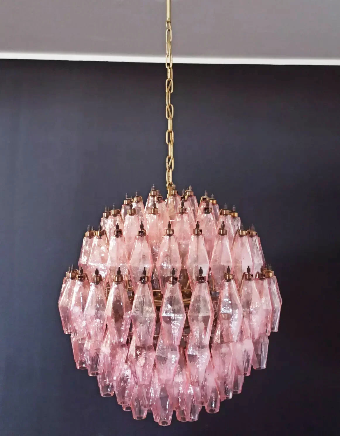 Spherical Murano-Style Poliedri Pink Glass Chandelier